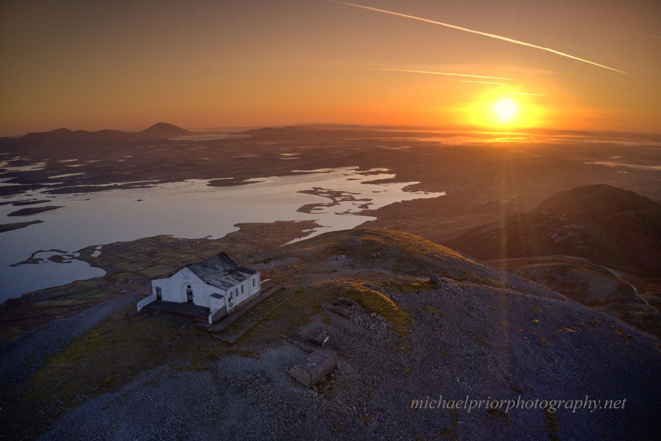 The sunrise over Westport from the top of Croagh Patrick
