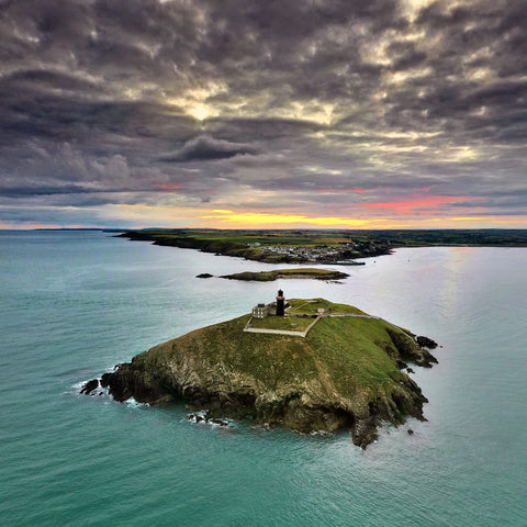 Looking down on Ballycotton lighthouse from out at sea