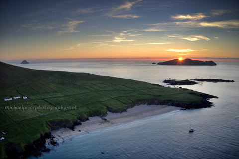 The great Blasket and the sleeping giant from the air at sunset