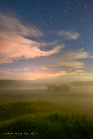 Long strand in misty moonlight