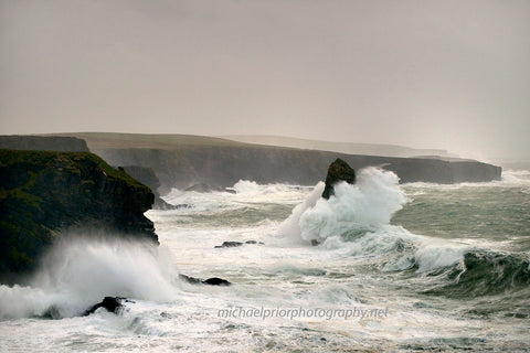 Kilkee cliffs and sea stack in a huge storm