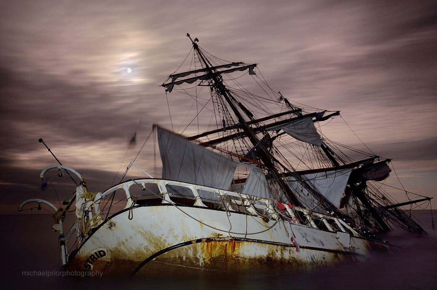 The Stranded Astrid Under A Clouded Full Moon - Michael Prior Photography 