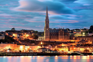 Cobh at sunset under a full moon