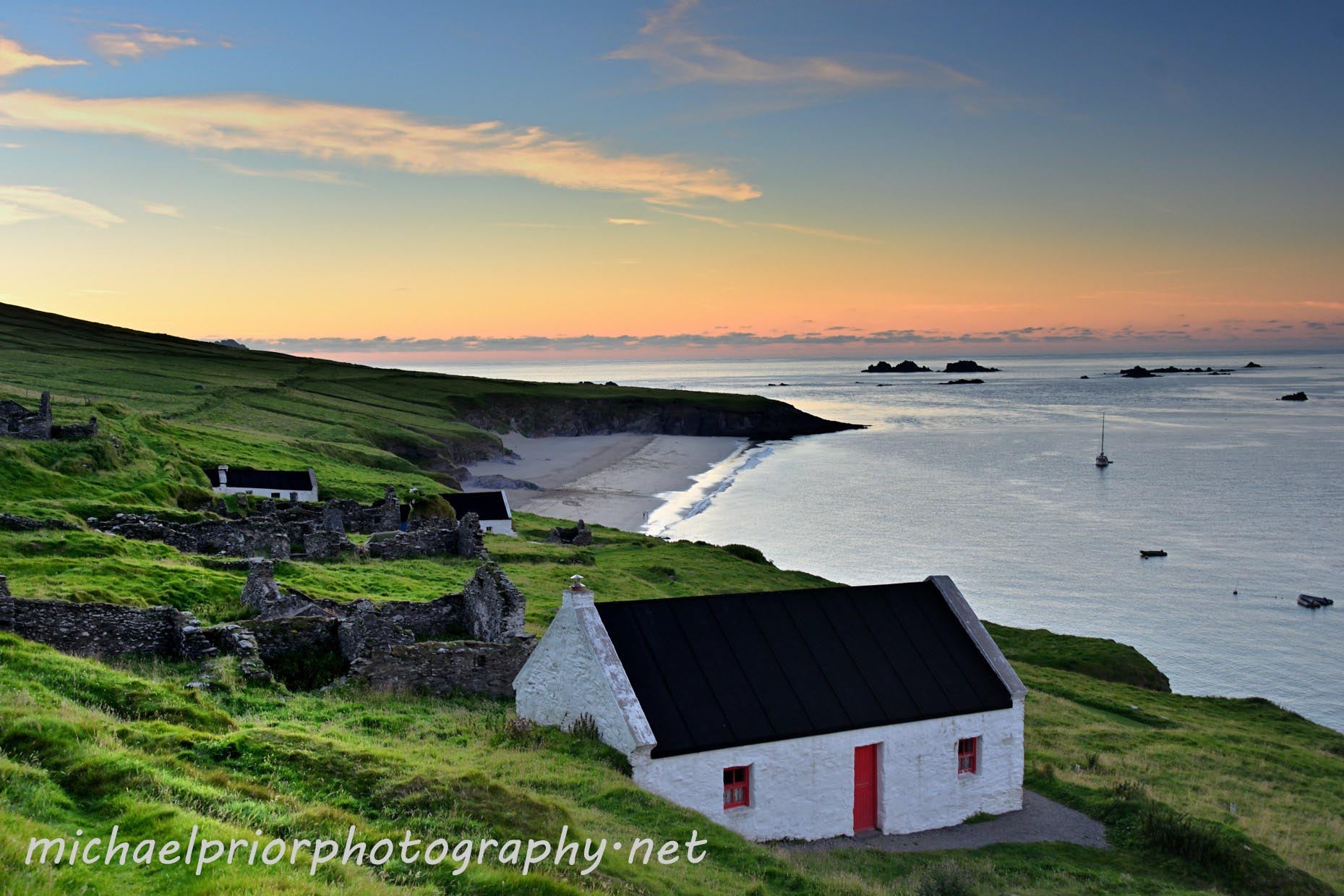 Cottage at sunset on the Blasket islands