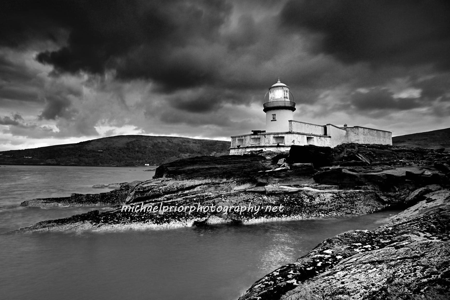 Valentia lighthouse in black and white